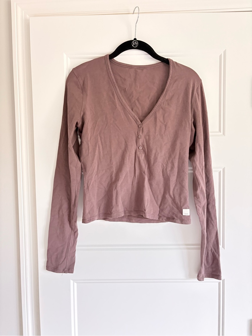 Vuori long sleeve Henley, brown, size medium